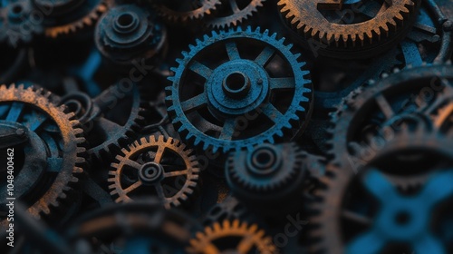 An artistic display of black and blue gears against a blue backdrop, symbolizing the precision and harmony of automation.