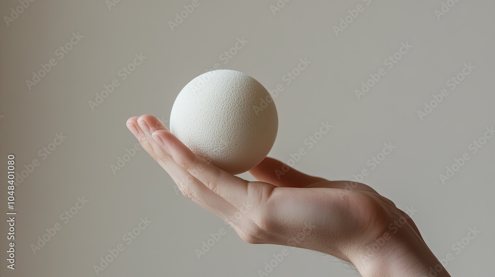 Hand Holding a White Sphere Against a Neutral Background Hand Holding a White Sphere Against a Neutral Background