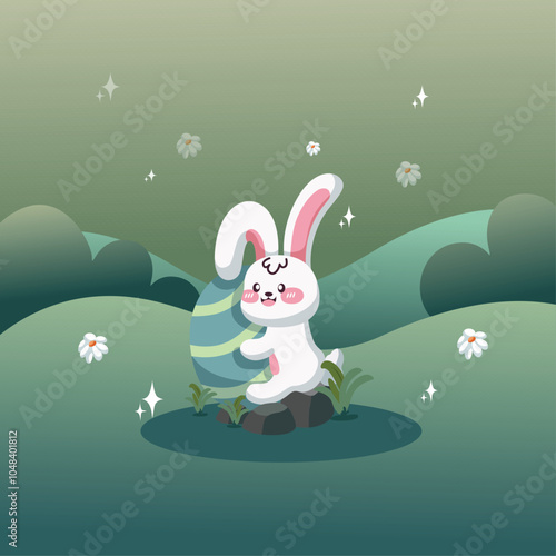 cute rabbit and egg easter day background