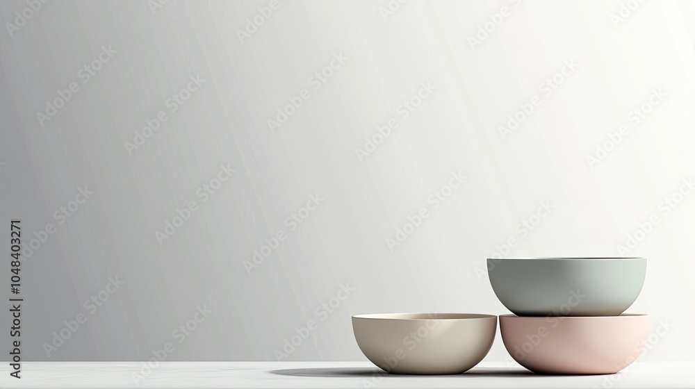 Minimalist Bowls on Simple Table Background Minimalist Bowls on Simple Table Background