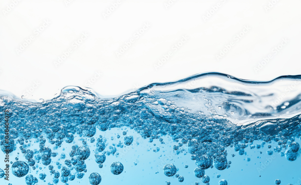 Fresh water bubbles rise in clear blue liquid, creating serene and calming atmosphere. gentle waves and sparkling bubbles evoke sense of tranquility and purity Fresh water bubbles rise in clear blue liquid, creating serene and calming atmosphere. gentle waves and sparkling bubbles evoke sense of tranquility and purity