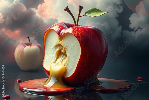 Surrealist Apple Melting distorted shape vibrant colors dreamlik photo