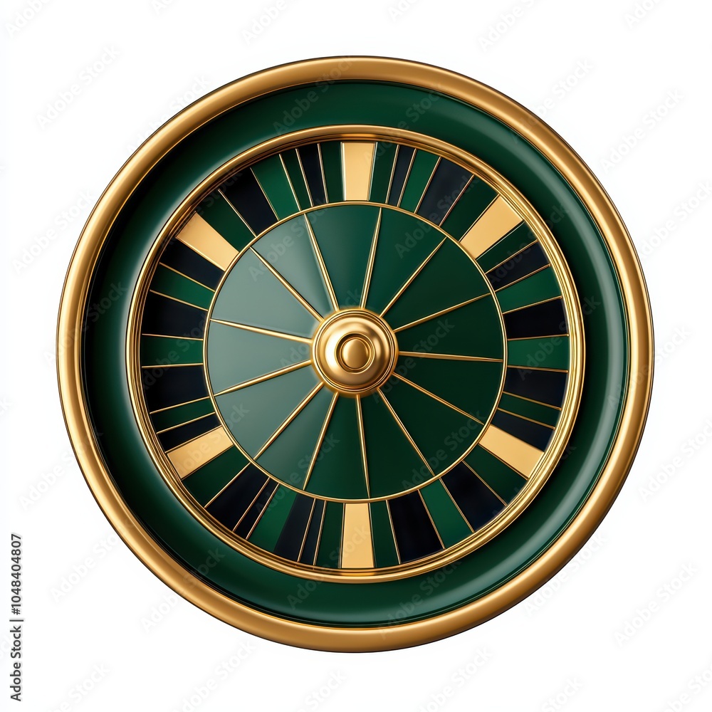 Obraz premium Detailed roulette wheel design with green and gold accents on a white background.