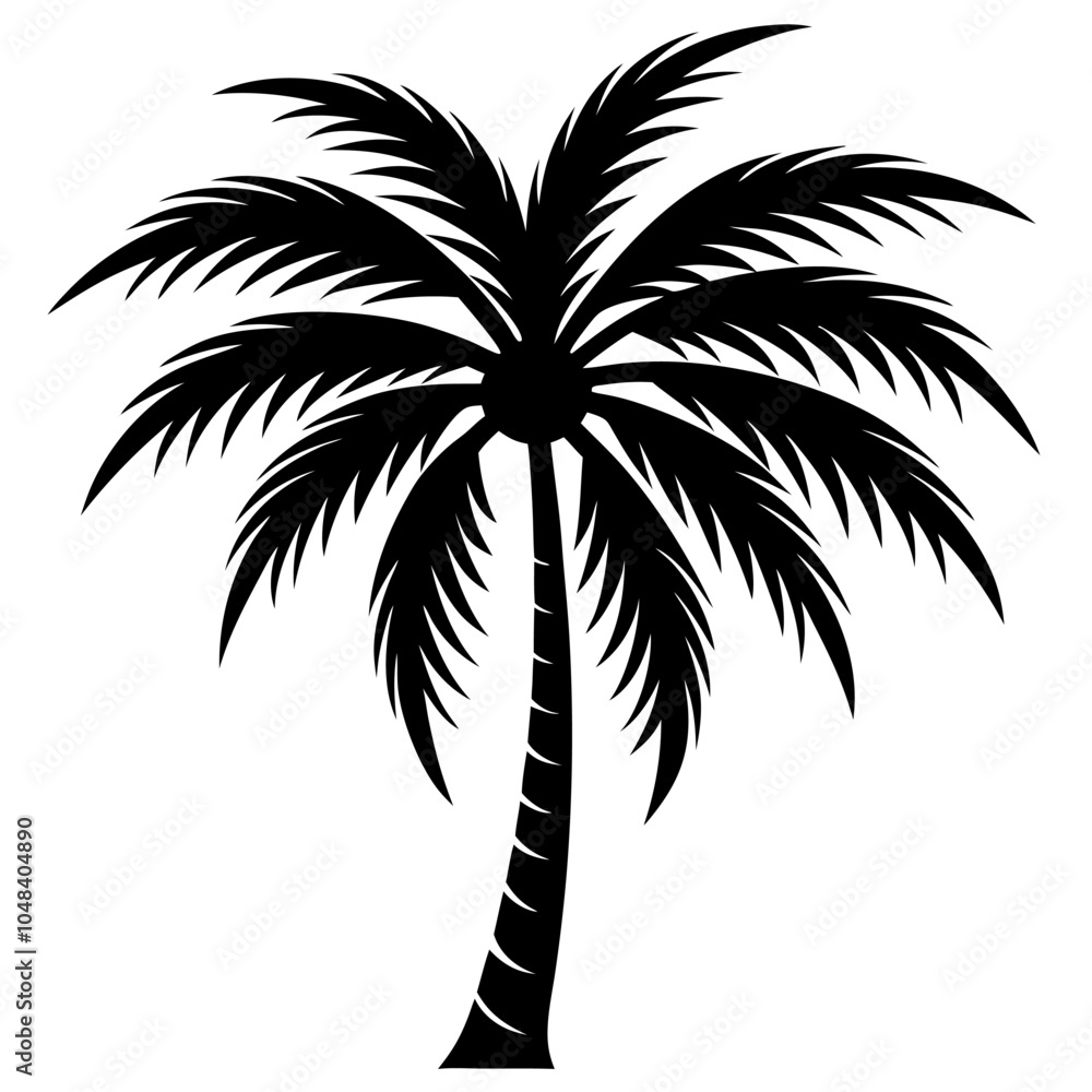 Fototapeta premium Palm tree silhouette on white background.