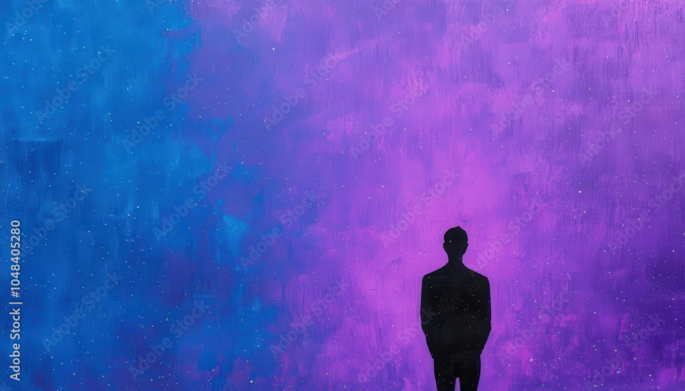 Silhouette of a Man on a Blue and Purple Galaxy Background Silhouette of a Man on a Blue and Purple Galaxy Background