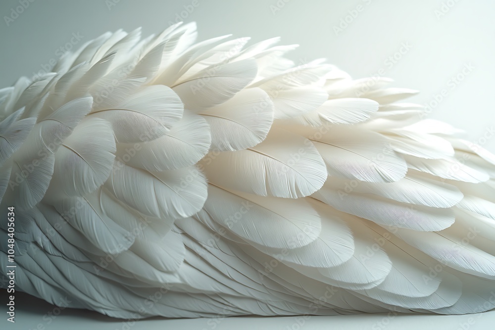 Fototapeta premium white and feathers background for peace, calm and spirituality for God, religion and hope. feather and bird plumage for creative banner, texture or detail space for angel faith