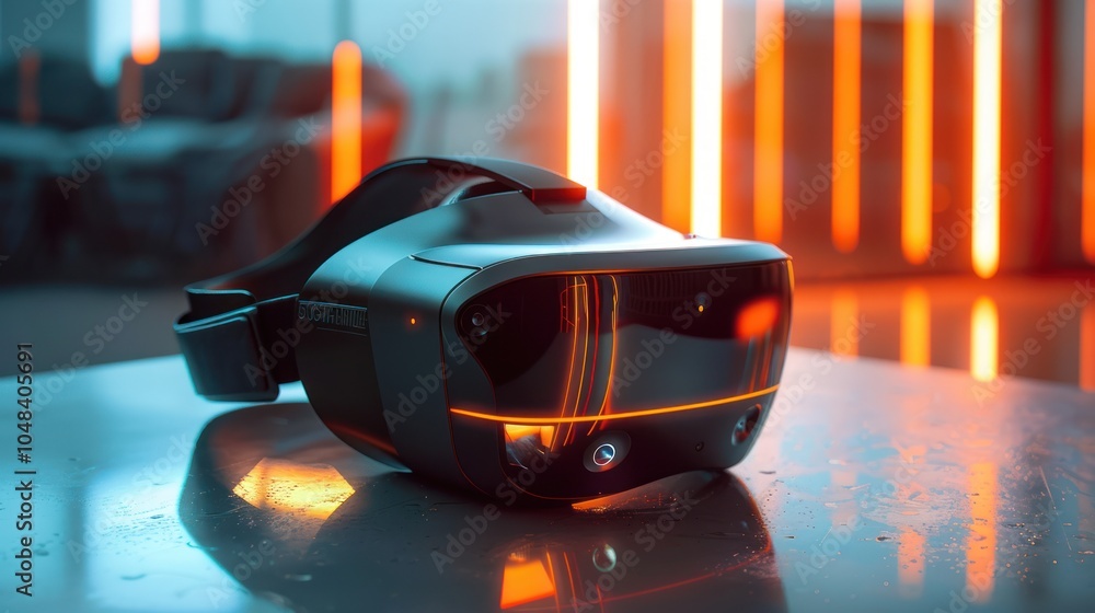 Fototapeta premium Futuristic Virtual Reality Headset with Glowing Orange Lights