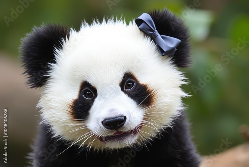 _. Panda with a tiny bowA panda looking sweet and adorable with photo