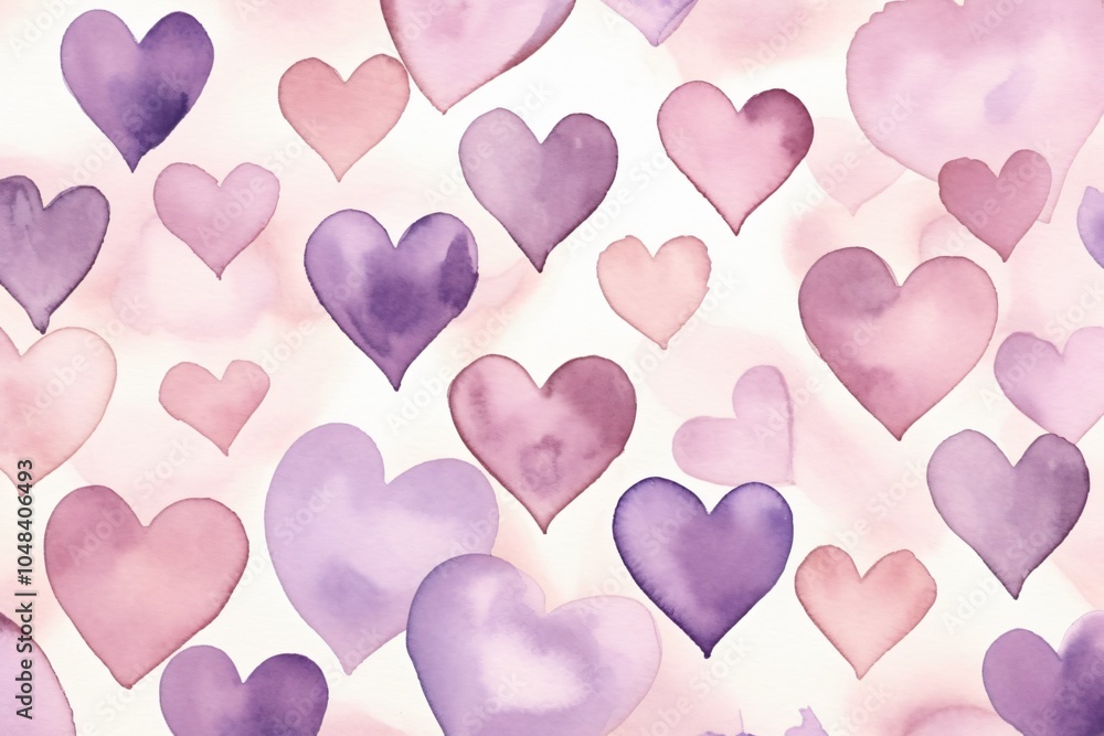 Watercolor purple and beige hearts pattern wallpaper Watercolor purple and beige hearts pattern wallpaper