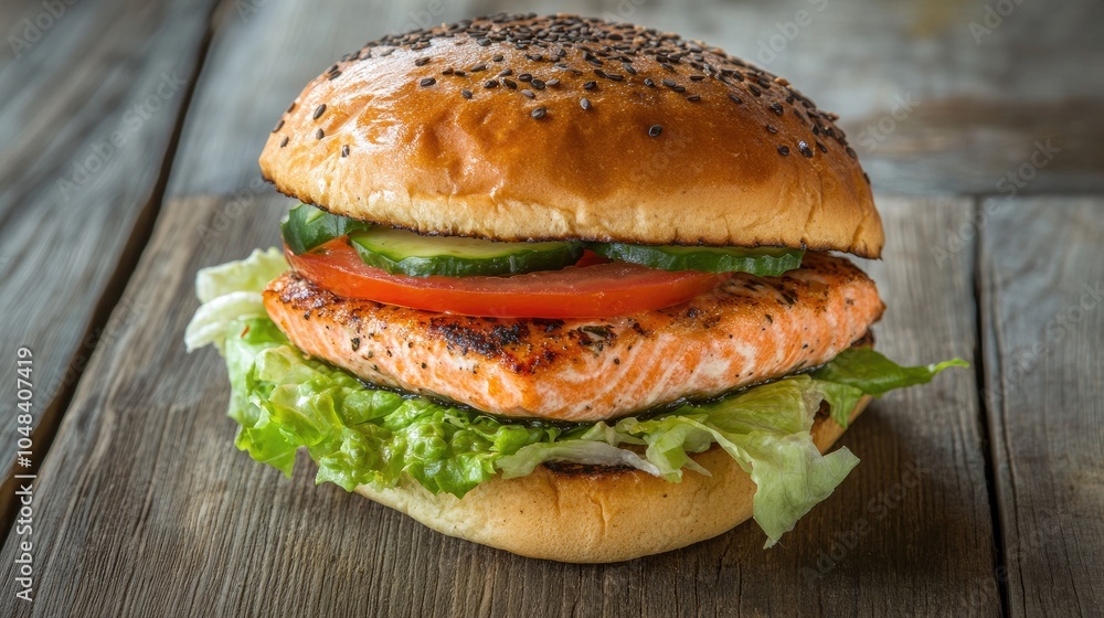 Grilled Salmon Burger with Fresh Vegetables Grilled Salmon Burger with Fresh Vegetables