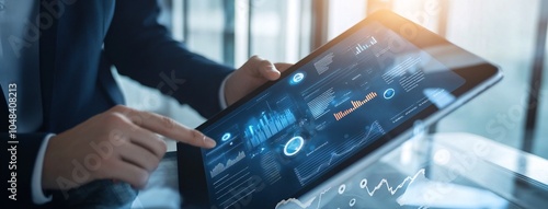 Hand Pointing at Data on a Tablet, Symbolizing Analytical Thinking, Insightful Decision-Making, and the Importance of Data-Driven Strategies in Modern Business Environments for Effective Outcomes photo