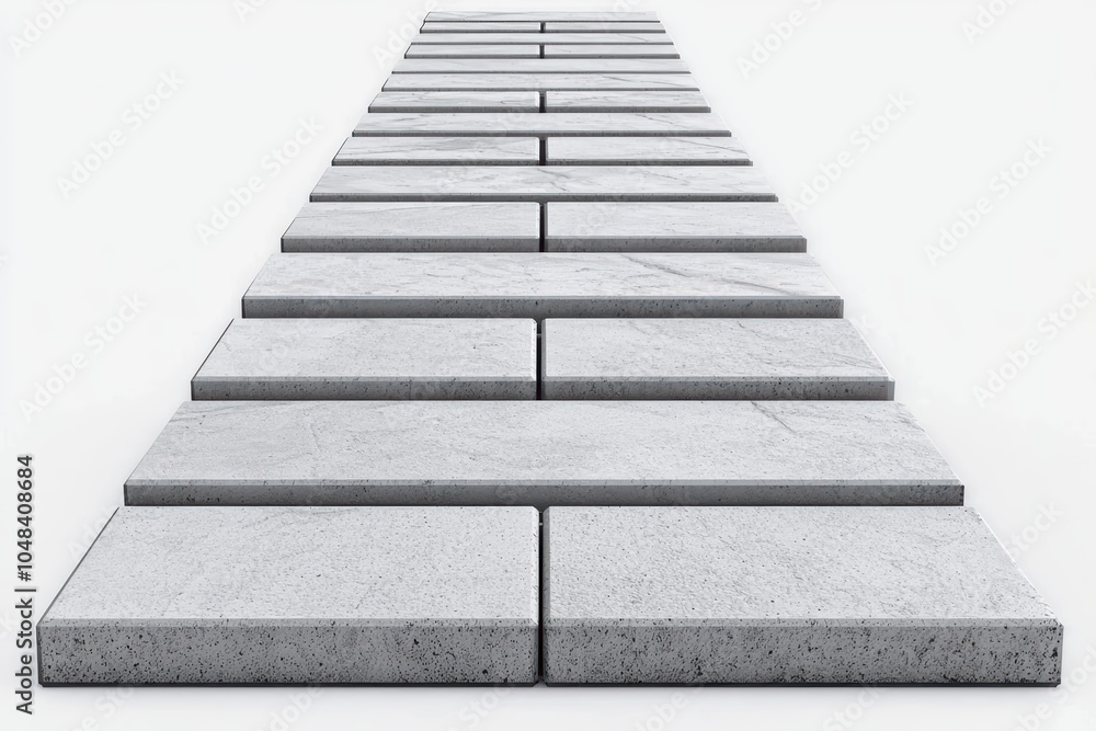 Fototapeta premium Perspective view of concrete slabs creating a modern path on a white isolate background.