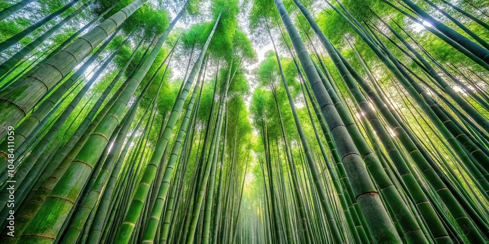 Towering bamboo trees in dense forest Towering bamboo trees in dense forest