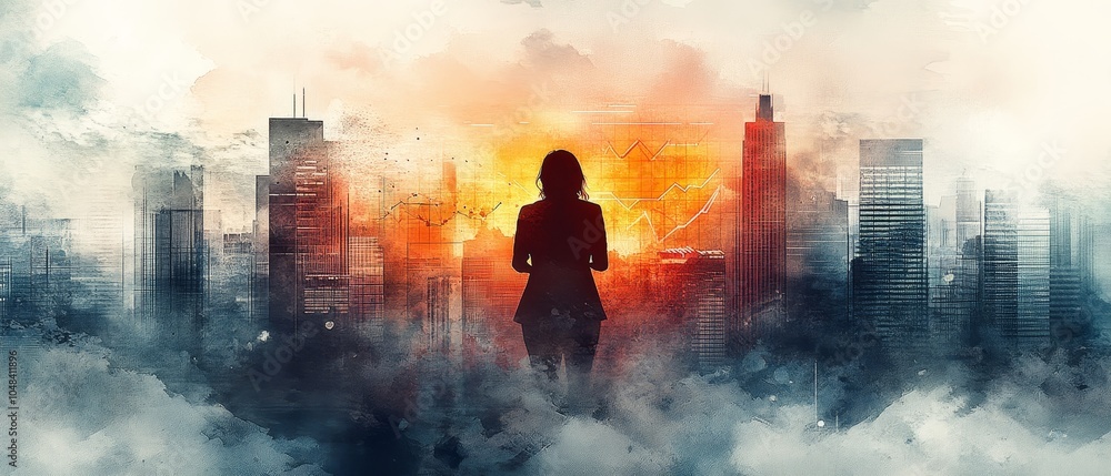 Business Leader in Watercolor Cityscape Illustration Business Leader in Watercolor Cityscape Illustration