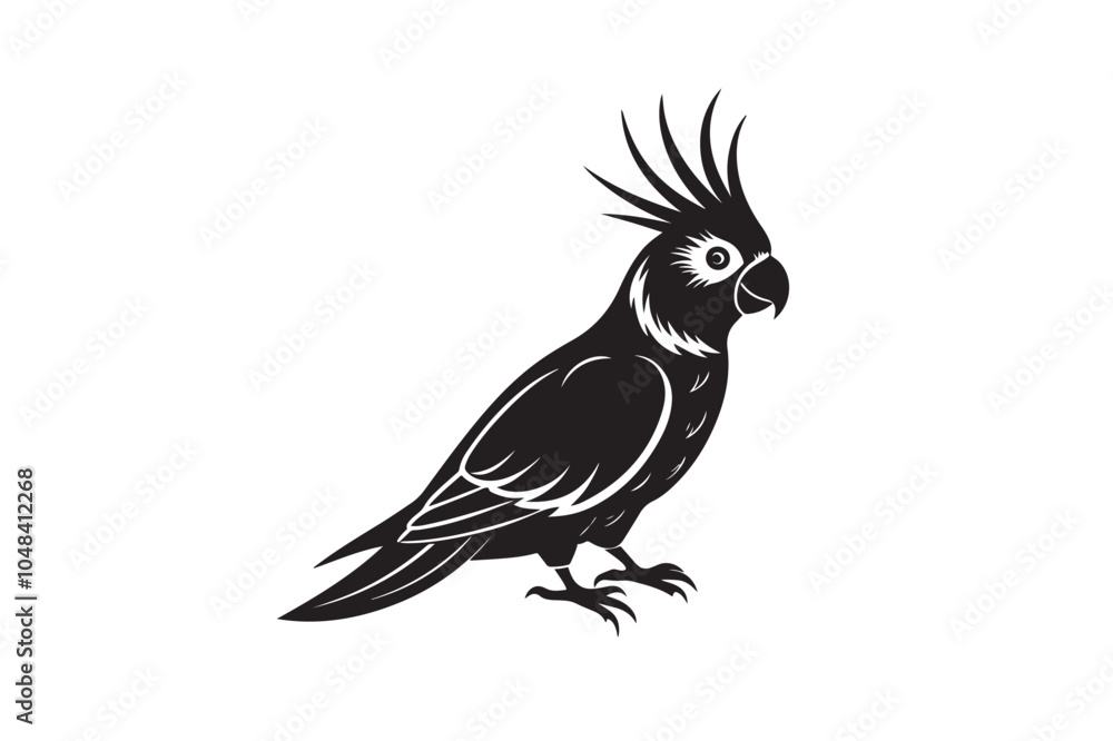Cockatiel silhouette vector illustration, Cockatiel silhouette Cockatiel silhouette vector illustration, Cockatiel silhouette