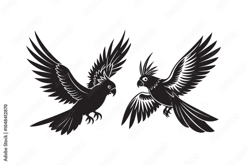 Fototapeta premium Cockatiel silhouette vector illustration, Cockatiel silhouette 