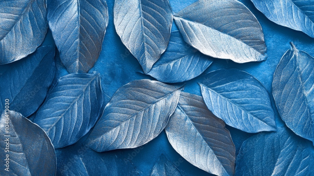 A leafy silver leaf with a shiny, reflective surface A leafy silver leaf with a shiny, reflective surface
