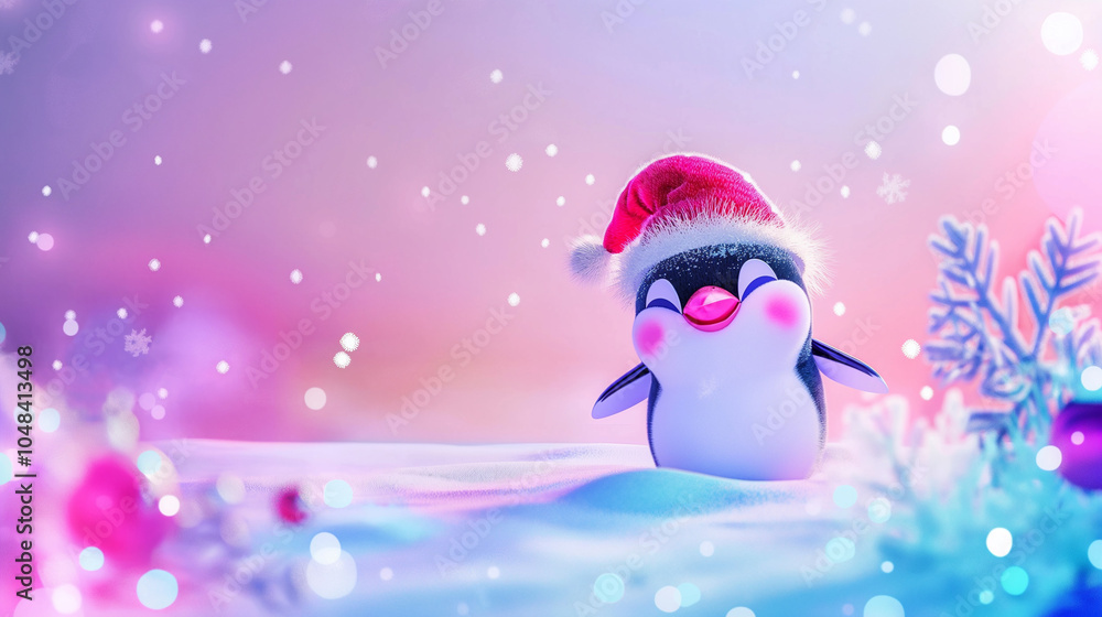 A cute penguin wearing a red Santa hat, standing with a happy expression, surrounded by soft snowflakes. Background: pure white. Soft colors, festive holiday theme, watercolor style, hd quality A cute penguin wearing a red Santa hat, standing with a happy expression, surrounded by soft snowflakes. Background: pure white. Soft colors, festive holiday theme, watercolor style, hd quality