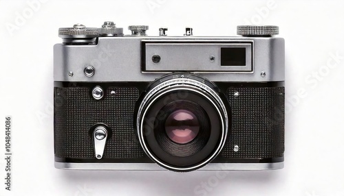  Front view of soviet black film camera isolated on white background.