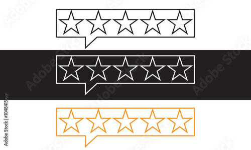 Five stars customer product review icon. yellow, white and black 5 star rating feedback for website, app, UI design. isolated on white and black background. Vector illustration. EPS 10