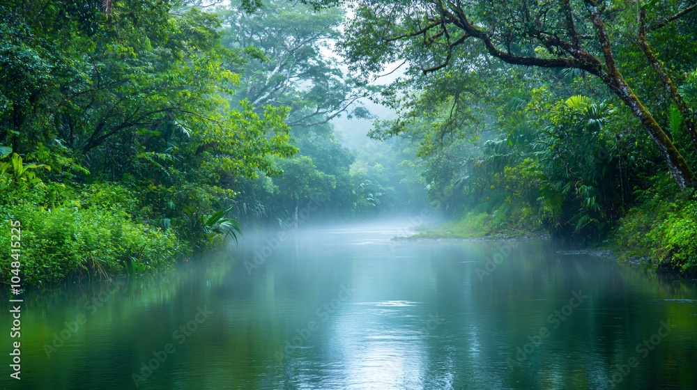 Misty River in Lush Rainforest Misty River in Lush Rainforest