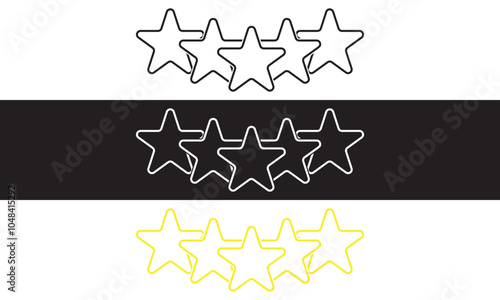 Five stars customer product review icon. yellow, white and black 5 star rating feedback for website, app, UI design. isolated on white and black background. Vector illustration. EPS 10