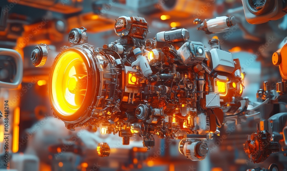 Fototapeta premium Futuristic engine with glowing components.