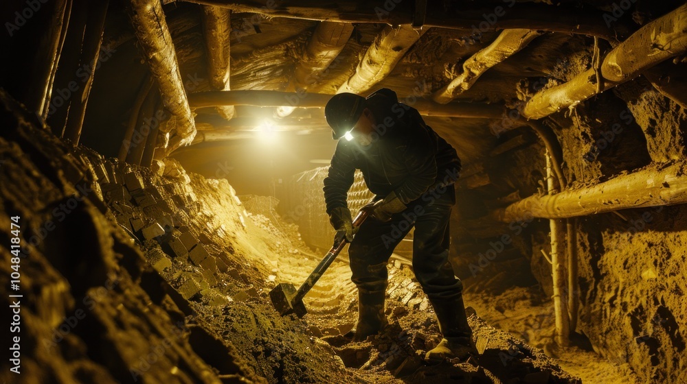 Fototapeta premium a man is digging the ground for mining