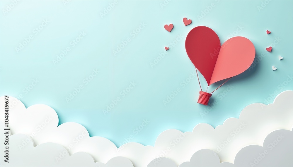 Heart-shaped balloon floating among fluffy clouds in a playful pastel-colored sky
Heart-shaped balloon floating among fluffy clouds in a playful pastel-colored sky