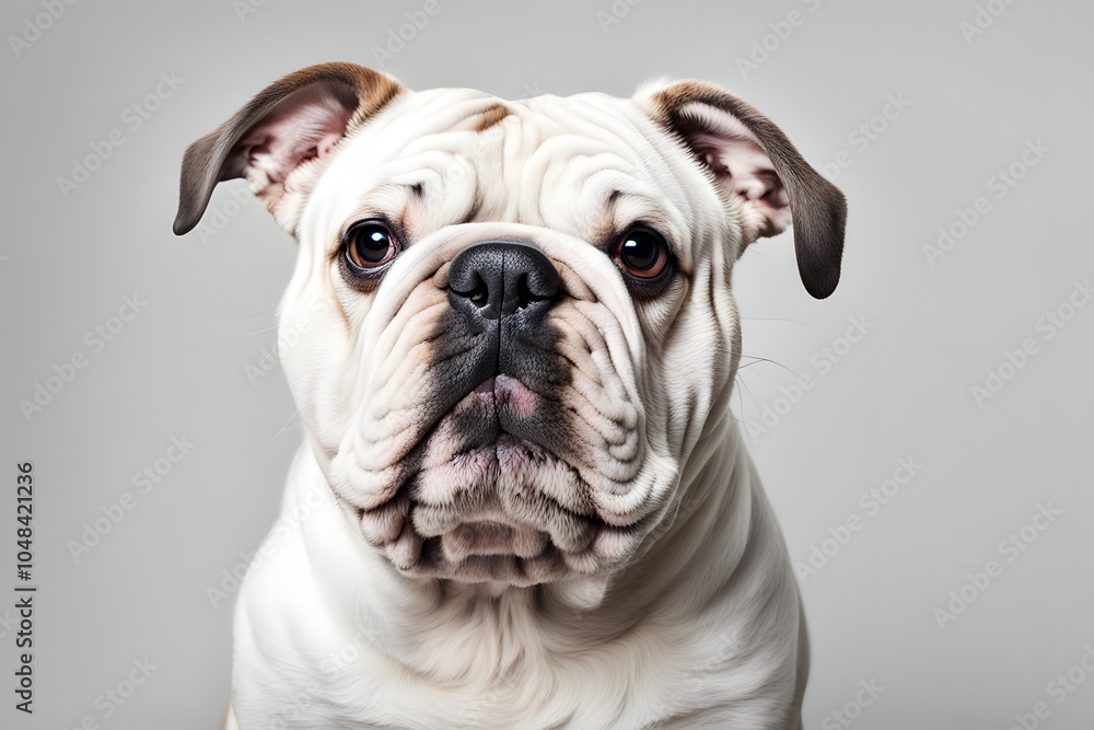 Fototapeta premium Bulldog mix on white background, AI Generated