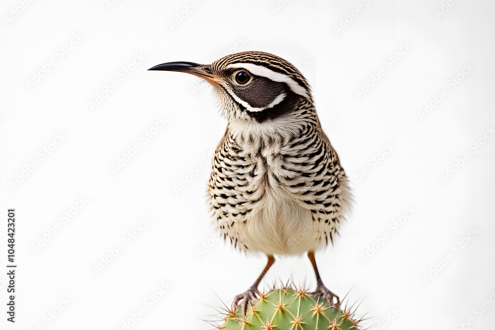 Fototapeta premium Cactus wren bird on white background, AI Generated