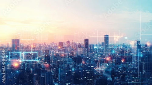 Wallpaper Mural Dazzling Metropolis: A Captivating Cityscape at Sunset Torontodigital.ca