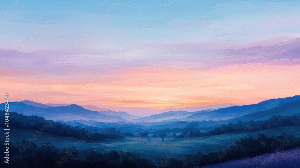 A peaceful pastel sky at dawn with subtle tones of peach, lavender, and sky blue blending seamlessly over a quiet landscape A peaceful pastel sky at dawn with subtle tones of peach, lavender, and sky blue blending seamlessly over a quiet landscape