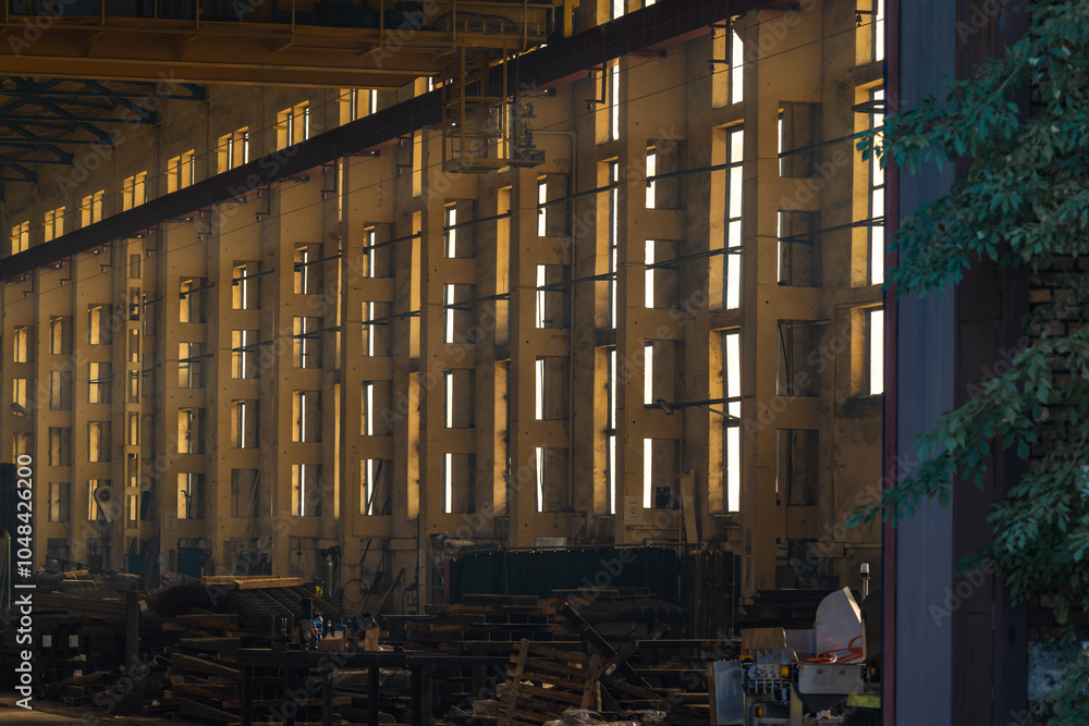 Obraz premium Buildings of an old closed factory, steelworks, steel production, Czestochowa