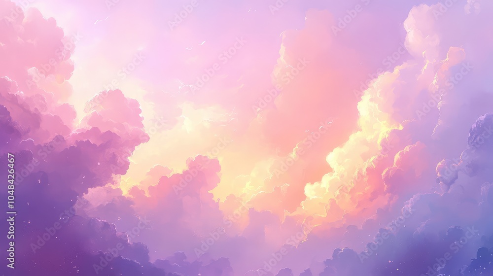 A serene pastel sky with delicate pink and purple clouds glowing in the soft light of early morning, creating a peaceful atmosphere A serene pastel sky with delicate pink and purple clouds glowing in the soft light of early morning, creating a peaceful atmosphere