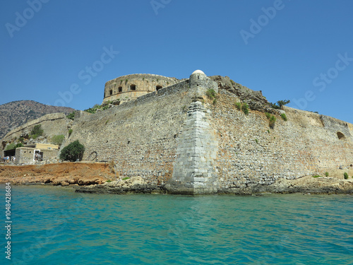 View on ruins of Spinalonga Fortressi, Former leper colony, Crete, Greece photo