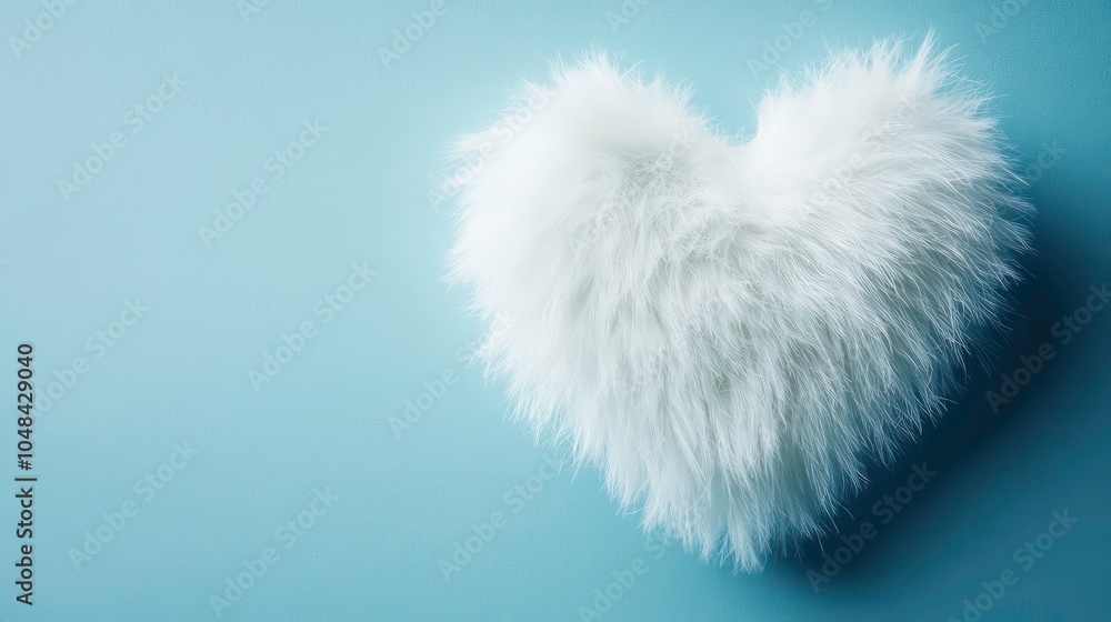 A fluffy white heart-shaped object on a blue background.
