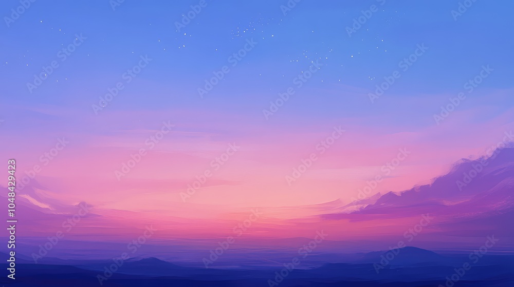A soft twilight sky with gentle hues of pink and purple blending into a deep blue as the stars begin to emerge A soft twilight sky with gentle hues of pink and purple blending into a deep blue as the stars begin to emerge
