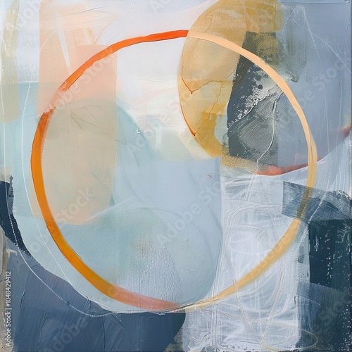 Abstract Geometric Art: Soft Pastels and Bold Circles in Harmonious Composition, Perfect for Modern Decor and Creative Spaces