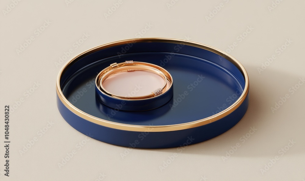 A blue tray with gold trim and a pink object in the middle A blue tray with gold trim and a pink object in the middle