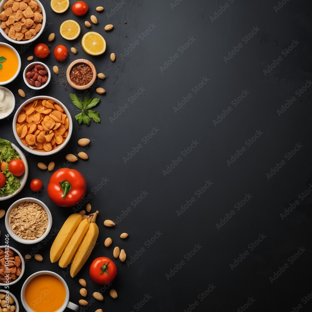 A Rainbow of Healthy Ingredients Lines a Dark Surface** A Rainbow of Healthy Ingredients Lines a Dark Surface**