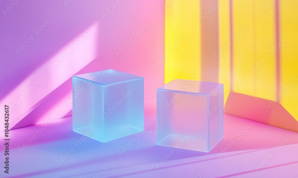 Two cubes are sitting on a pink background Two cubes are sitting on a pink background