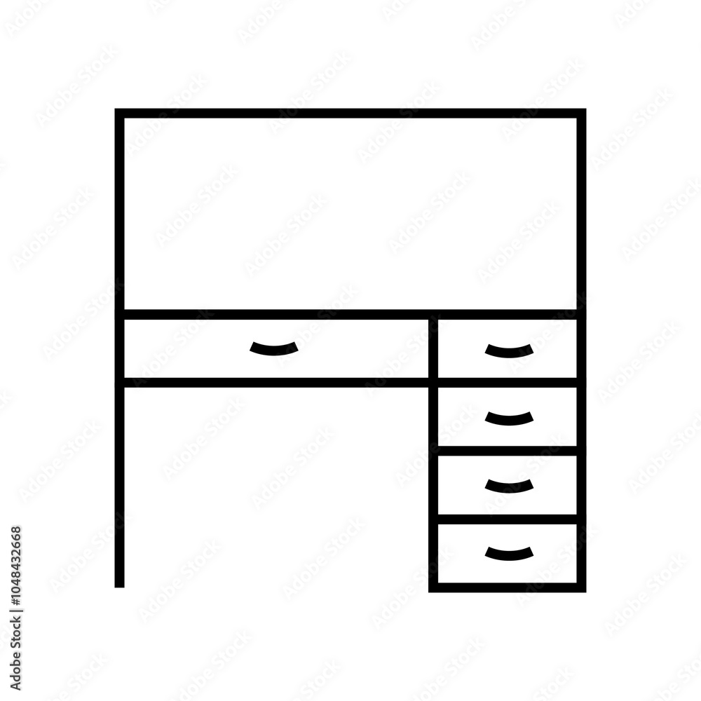 Illustration showing a black icon of a dressing table with a mirror on a white background Illustration showing a black icon of a dressing table with a mirror on a white background