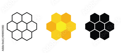 Honeycomb icon set. Bee hive sign. Honey symbol. Yellow hexagon comb vector illustration isolated on white background.