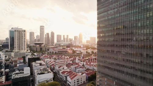city skyline at sunrise in asia