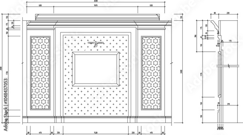 Vector sketch, illustration, silhouette, architectural engineering drawing, interior backdrop, classic vintage room