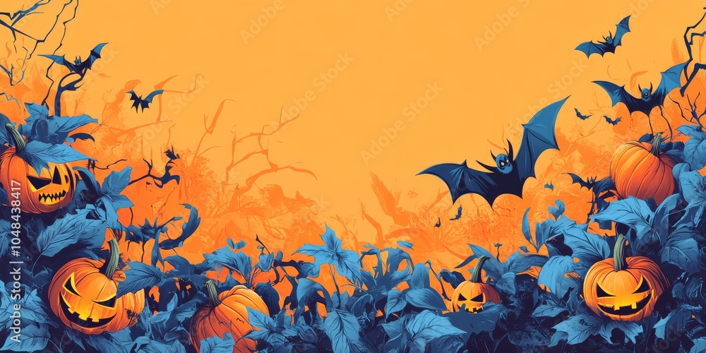 A bright orange and blue banner perfect for Halloween sales! It features spooky faces, pumpkins, and bats. Use it for your website, poster, or greeting card. A bright orange and blue banner perfect for Halloween sales! It features spooky faces, pumpkins, and bats. Use it for your website, poster, or greeting card.