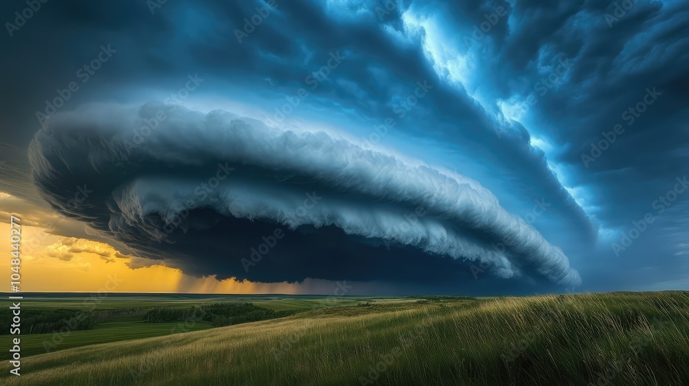 A sky filled with layered storm clouds, the dense, dark formations creating an imposing wall of weather on the horizon