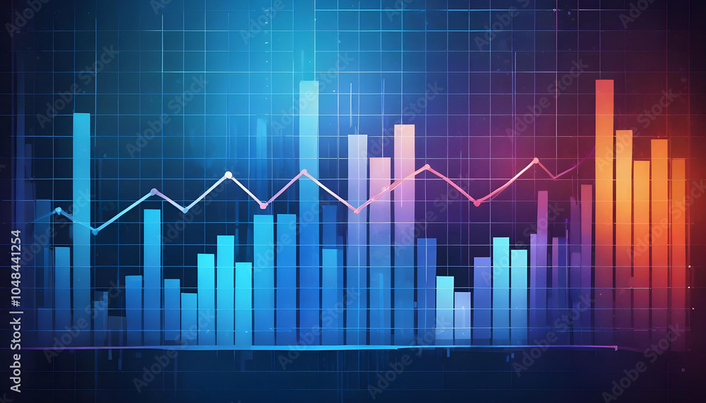 Dynamic Data Visualization with Colorful Bar and Line Graphs on a Digital Grid Background Dynamic Data Visualization with Colorful Bar and Line Graphs on a Digital Grid Background