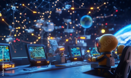 Wallpaper Mural Space station control room with robot crew. Torontodigital.ca